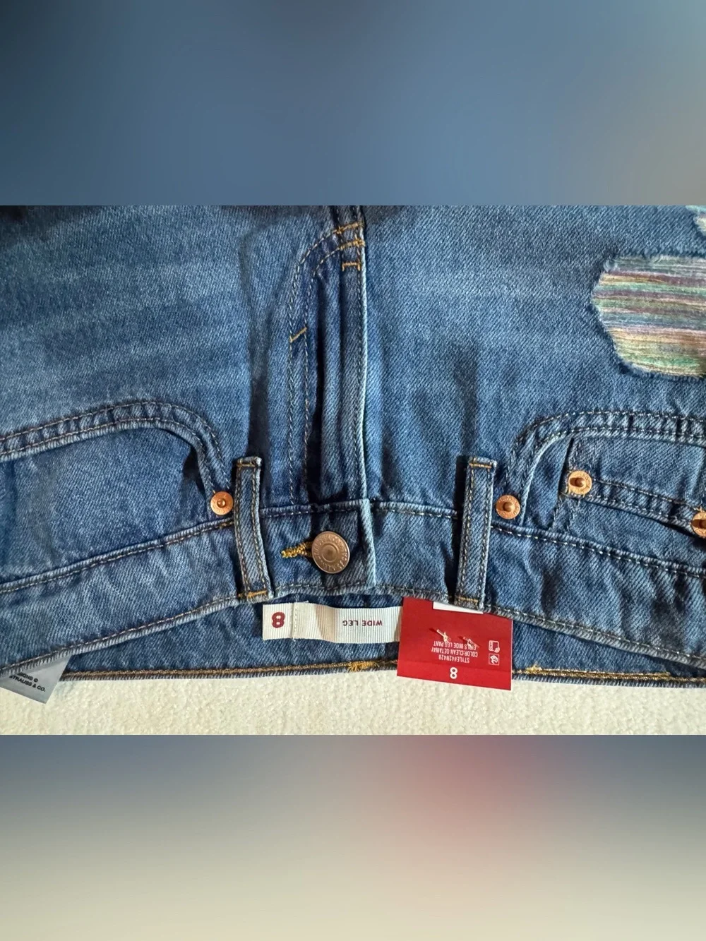 Levi’s Kids 511 Straight Leg Jeans Size 8 Medium Wash Boho Baggy Patch Denim NWT